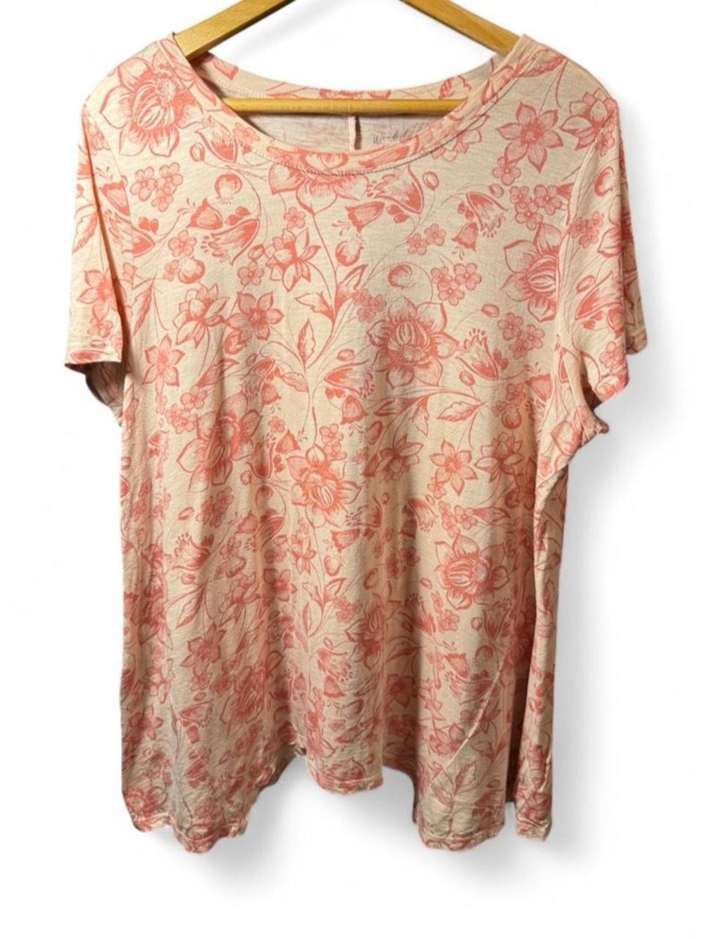 Wonderly Cream Tee with Pink Floral Print - Short Sleeve